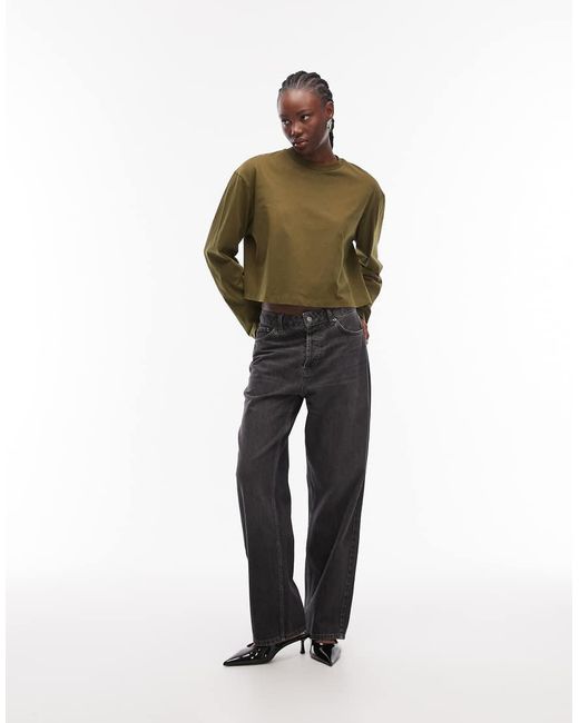 ASOS Green Long Sleeve Boxy Cropped T-shirt
