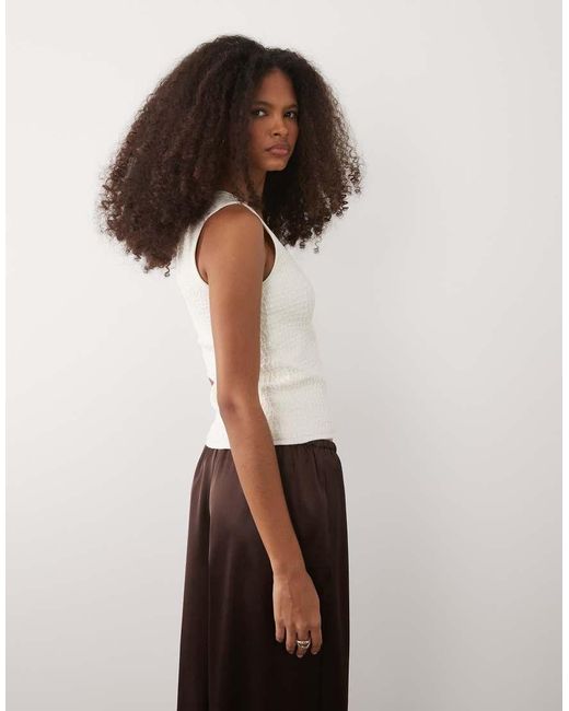 Mango Brown Square Neck Textured Sleeveless Top