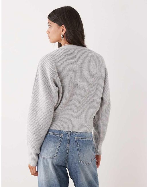 Collusion Gray Ribbed V-neck Chunky Cardigan