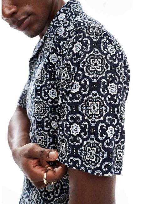 Only & Sons Blue Revere Collar Shirt With Tile Paisley Print for men