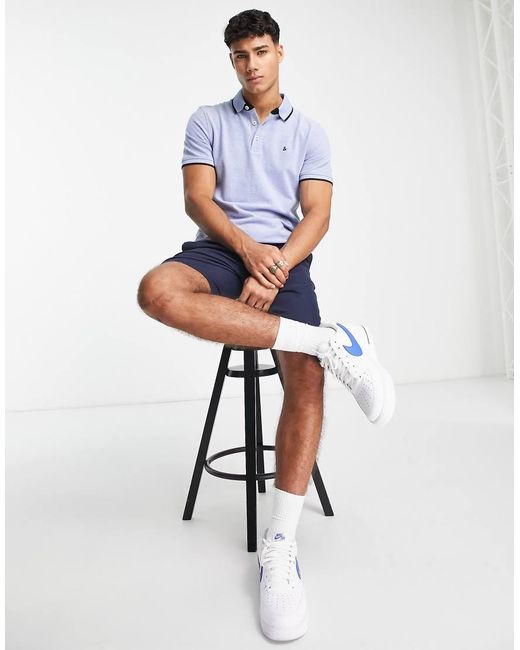 Polo Azul De Piqué De Corte Slim Con Logo Y Ribetes Essentials De Jack & Jones de hombre de color Blue