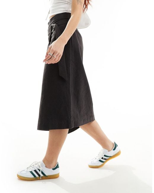 & Other Stories Black Asymmetric Wrap Midi Skirt With Utility Pocket Detail
