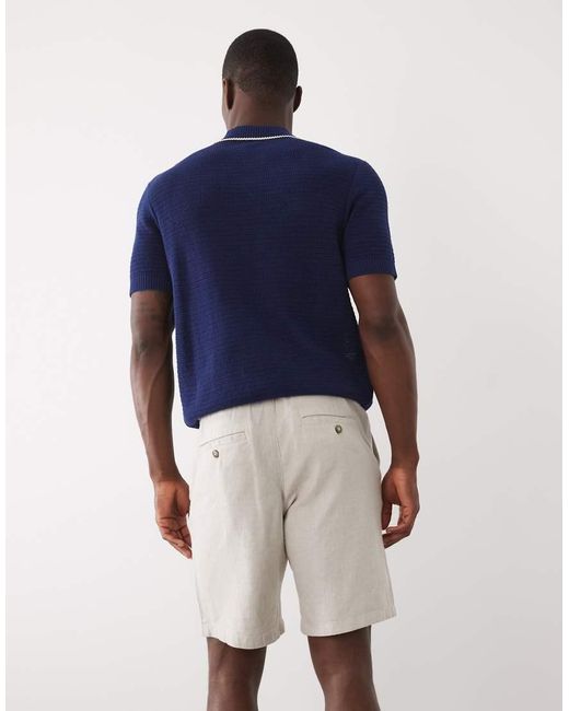 SELECTED Blue Linen Blend Drawstring Shorts for men