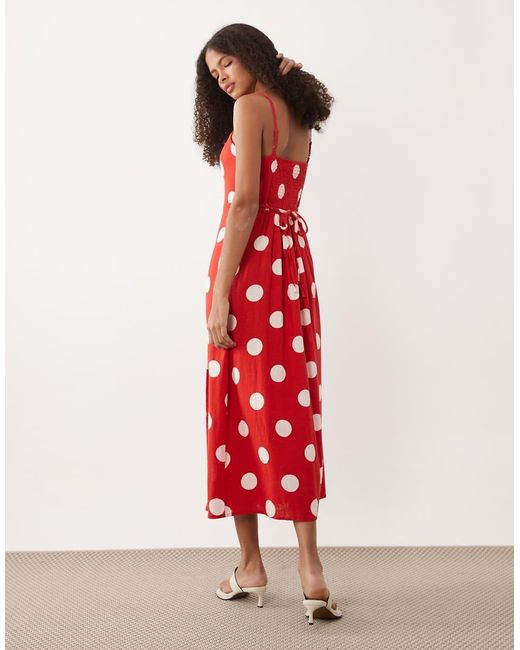 Nobody's Child Red Maddy Linen Rich Smocked Back Cami Midi Dress