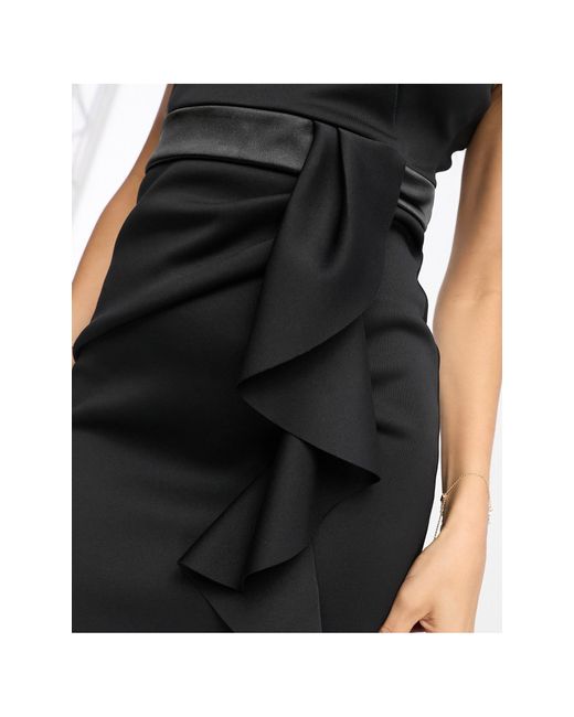 Lipsy Black Bardot Midi Dress With Frill
