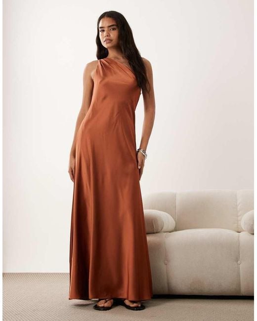 Ralph Lauren Brown One Shoulder Maxi Dress