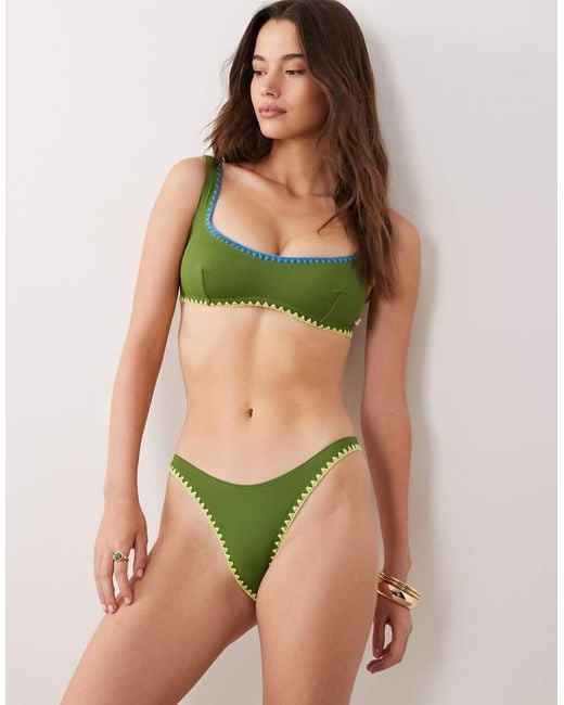 ASOS Green Fuller Bust Farrah Fish Mirissa Scoop Crop Bikini Top With Trim Detail