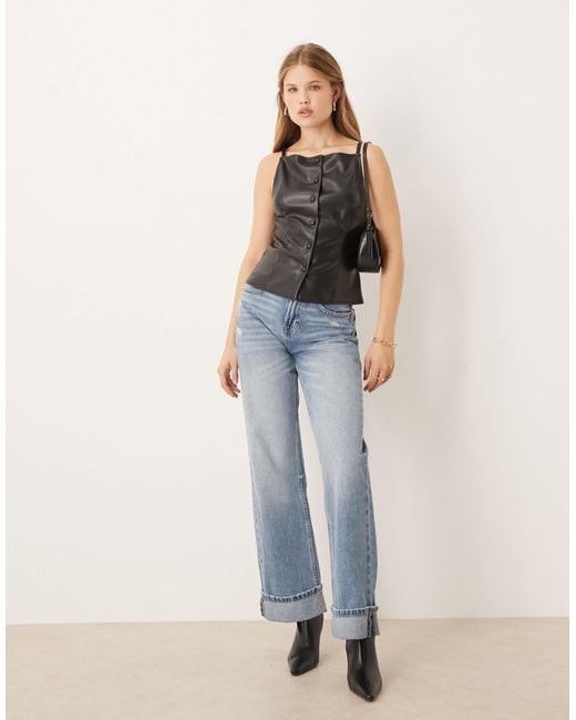 Gina Tricot Blue – geknöpftes pu-oberteil