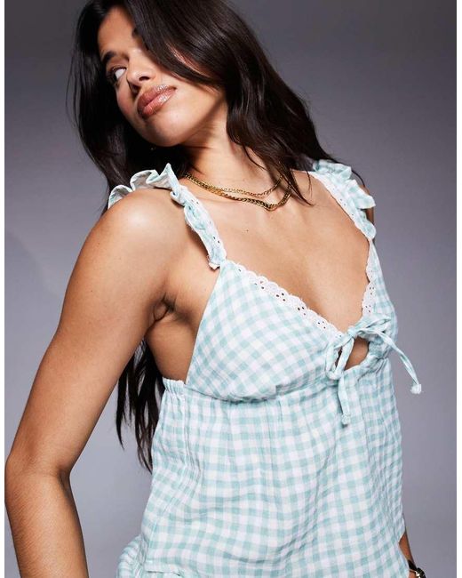 Boux Avenue Blue Gingham Cheesecloth Cami And Short Set
