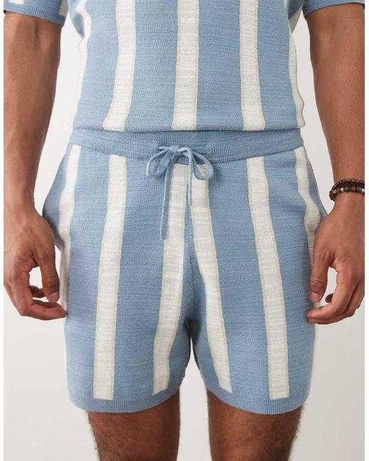 ASOS Blue Knitted Stripe Shorts for men