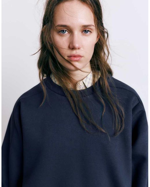Pull&Bear Blue Oversize Sweatshirt With Seams