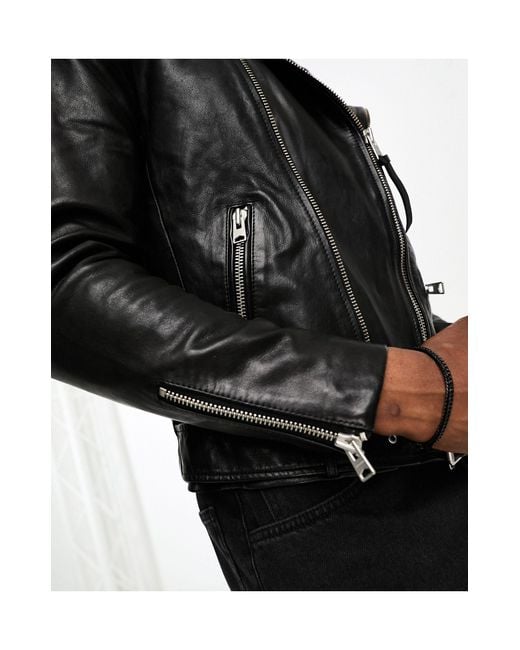 AllSaints Black Wick Leather Biker Jacket for men