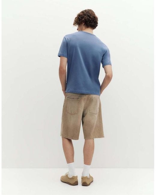 Pull&Bear Blue Slim Fit Basic T-shirt for men