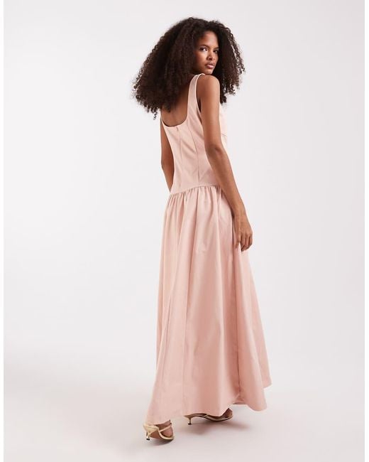 Pretty Lavish Pink Square Neck Dropped Waist Maxi Dress