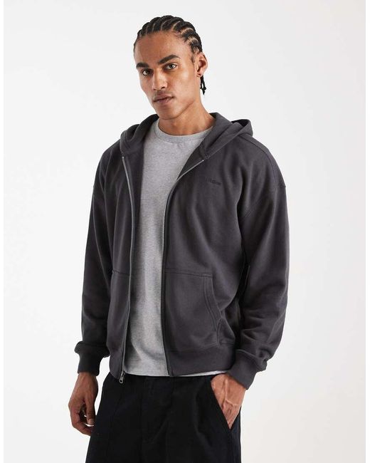 Hollister Gray Zip Through Front Pocket Hoodie for men