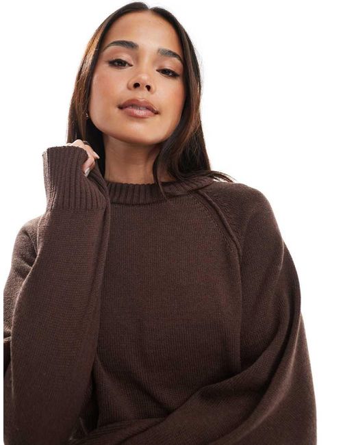 ASOS Brown Crew Neck Knitted Jumper With Exposed Raglan Seams