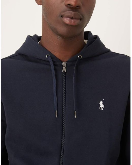 Polo Ralph Lauren Blue Icon Logo Double Knit Zip Up Hoodie for men