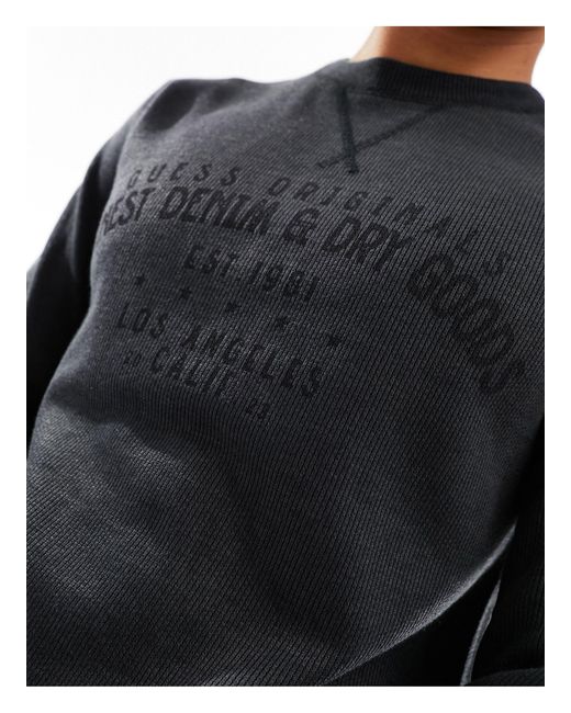 Originals - t-shirt nera a nido d'ape con stampa di Guess in Black da Uomo