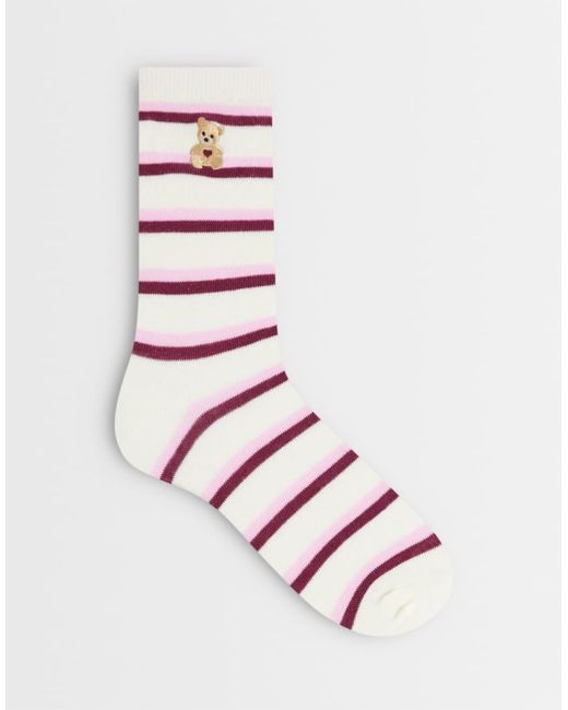 Accessorize White Teddy Stripe Socks