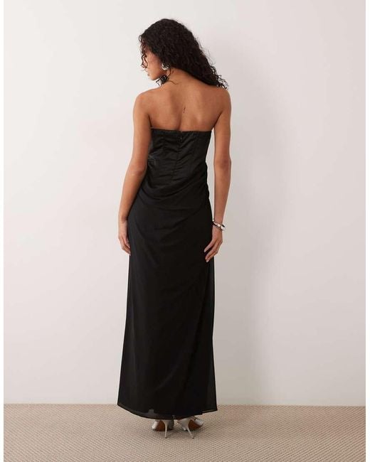 TFNC London Black Velvet Corset Bandeau Chiffon Maxi Dress