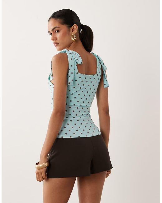 Miss Selfridge Blue Tie Shoulder Top