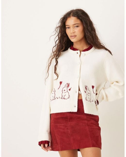 Neon Rose Red Bunny Detailed Cardigan