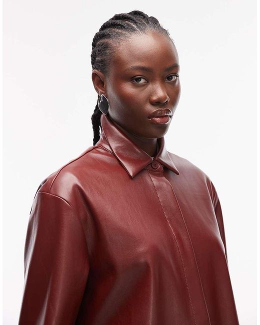ASOS Red Faux-leather Oversized Dipped Hem Shirt