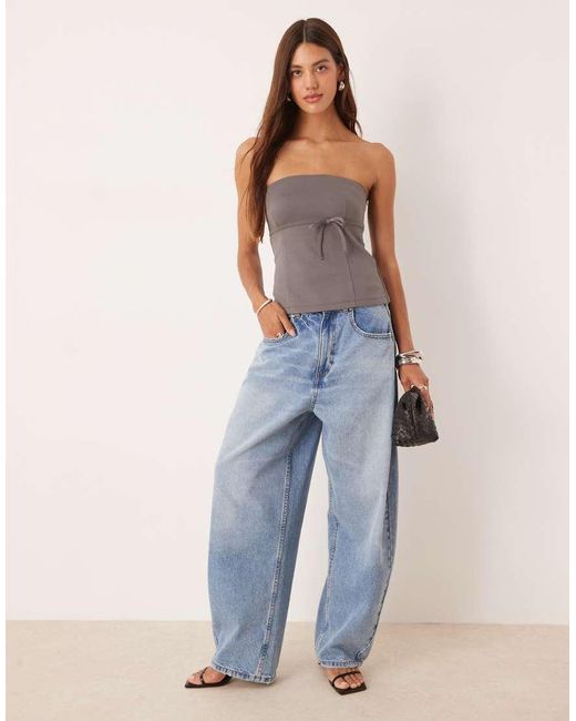 ASOS Blue Jersey Twill Tie Waist Bandeau Top