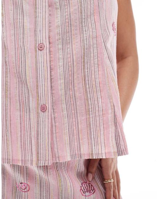 Renee Studio Pink Plus Exclusive Collared Button-front Halter Sequin Detail Top