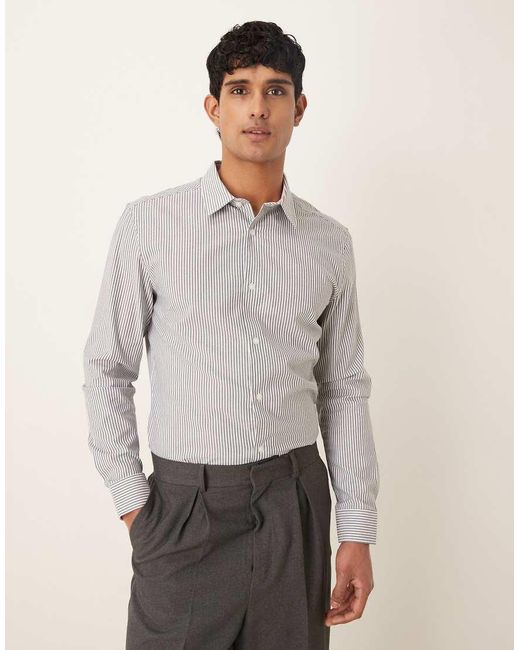 ASOS Gray Slim Striped Shirt for men