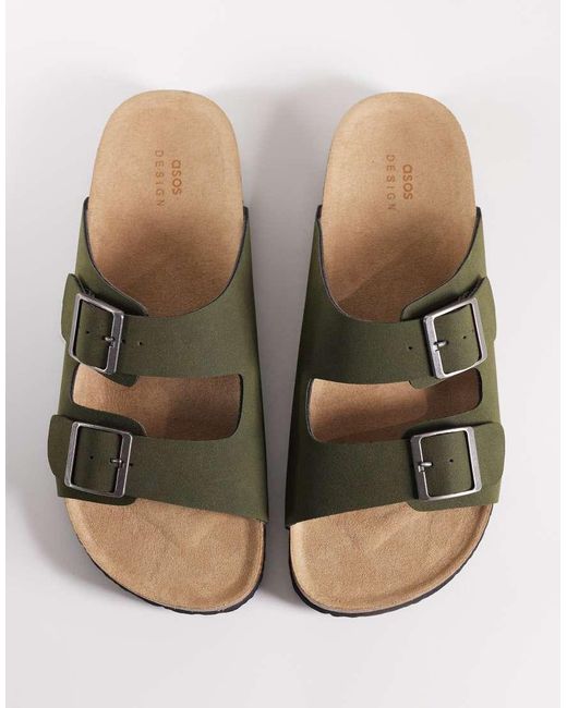 ASOS Green Two Strap Sandals With Cork Sole for men