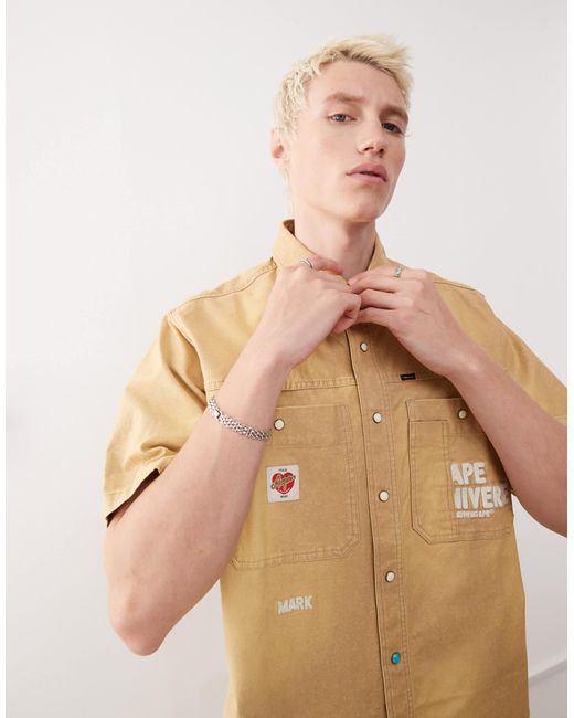 Aape by a bathing ape - chemise style workwear à manches courtes avec broderie au dos - beige Aape By A Bathing Ape pour homme en coloris Natural