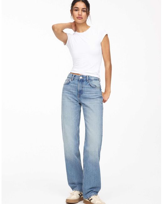 Pull&Bear Blue – gerade geschnittene jeans mit mittelhohem bund