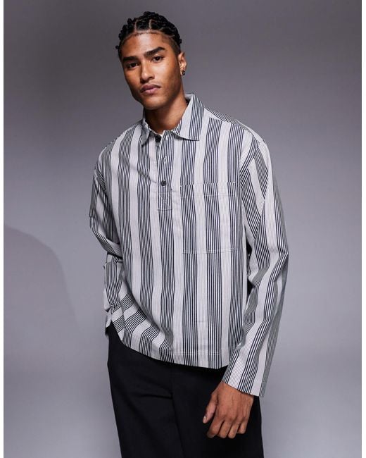 ASOS Gray Boxy Oversized Stripe Shirt for men