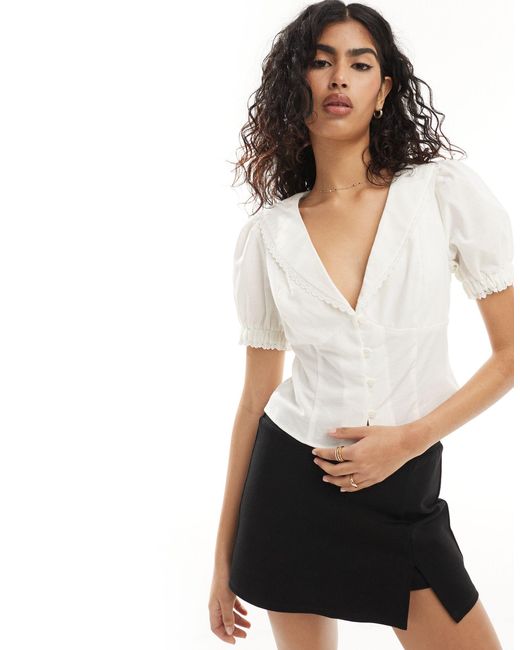 ASOS White Linen Mix Blouse With Broderie Trim