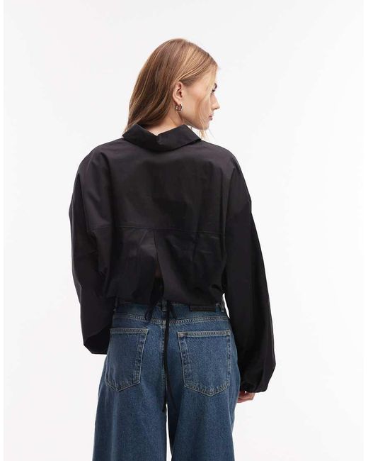 & Other Stories Blue Cotton Cropped Shirt With Tie Waist