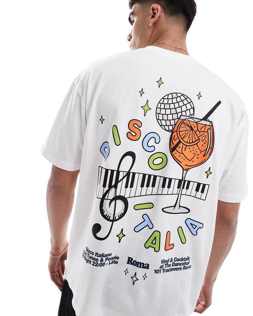 Camiseta Blanca Extragrande Con Estampados Gráficos De Dibujo De ASOS de hombre de color White
