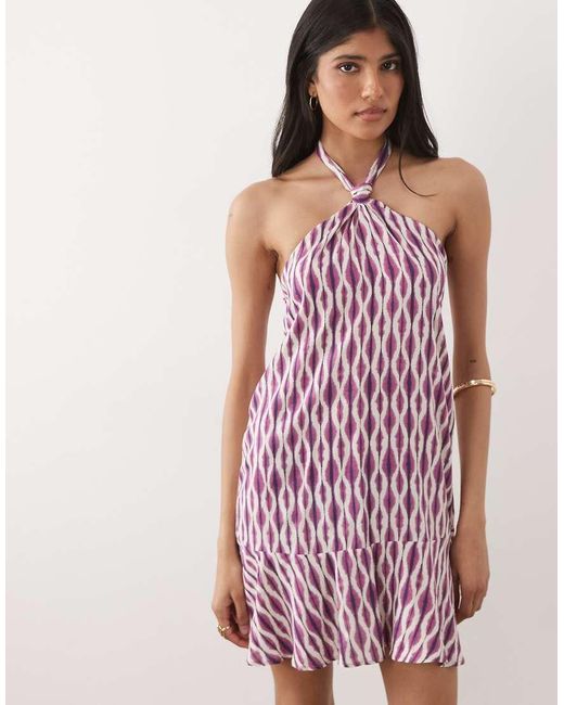 Mango Pink Teen Tie Waist Halterneck Mini Dress