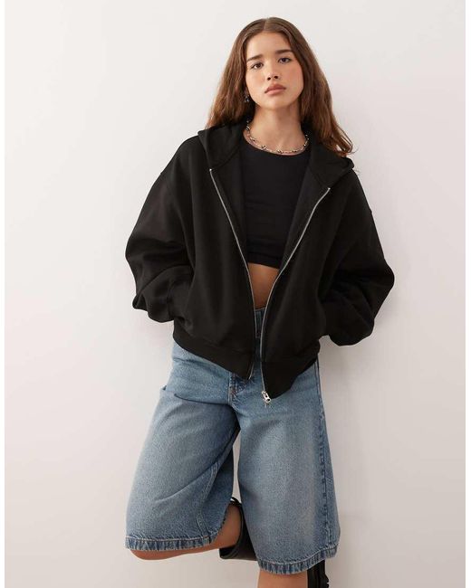 Weekday Zachte Oversized Hoodie Van Zware Jersey Met Rits in het Black