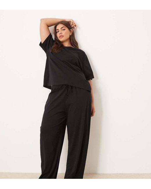 ASOS Black Asos Design Curve Mix & Match Cotton Pyjama Trouser