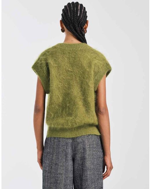 ASOS Green Premium Mohair Blend Boxy High V Tank