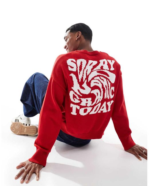 Pull&Bear Red Stwd Knitted Jumper for men
