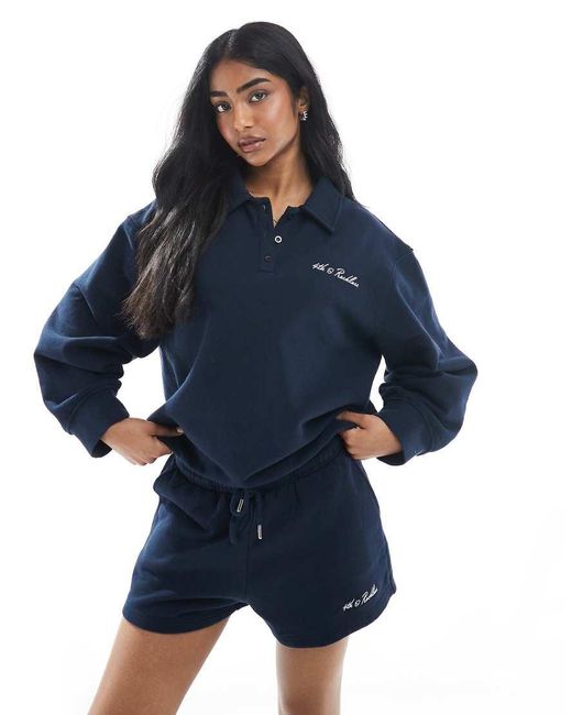 4th & Reckless Sweatshirt Met Loopback Kraag En Geborduurd Logo Van Katoen in het Blue