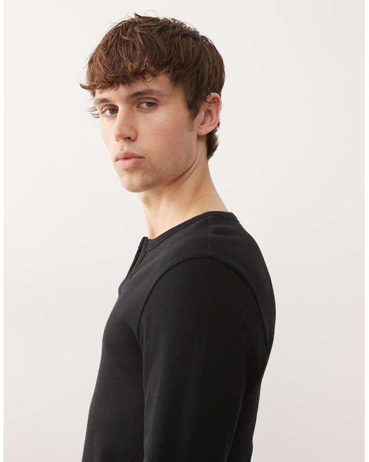 Collusion Black Notch Neck Muscle Fit Long Sleeve Henley T-shirt for men