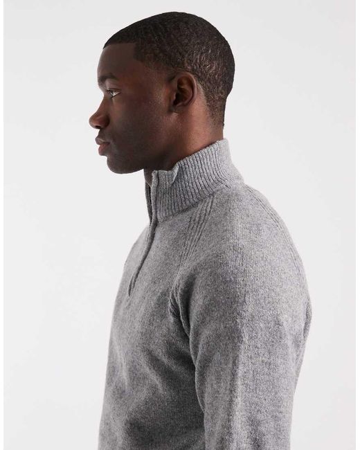 Threadbare Gray Knitted Quarter Zip Jumper for men