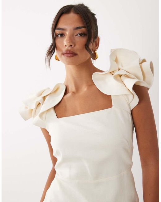 Y.A.S White exaggerated Ruffle Sleeve Square Neck Mini Dress