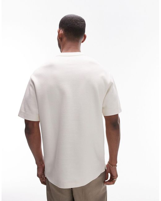 Topman White Oversized Fit Textured Heavy Weight Henley T-shirt for men