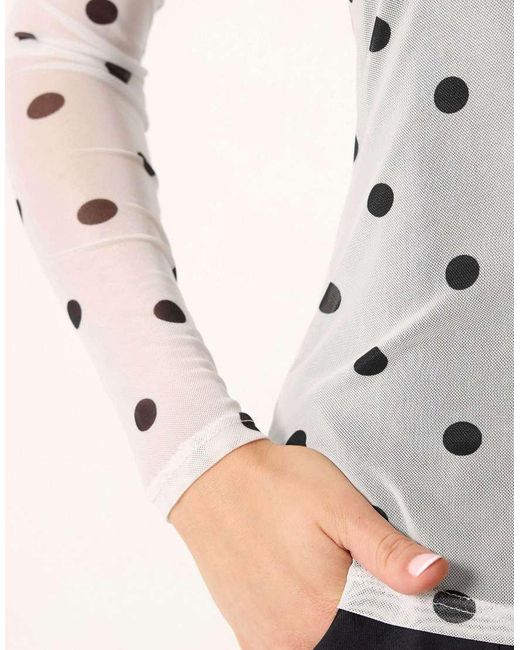 Long Tall Sally White Polka Dot Mesh Top