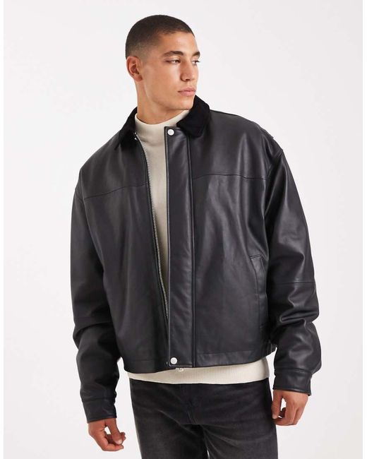 ASOS Gray Real Leather Coach Jacket for men