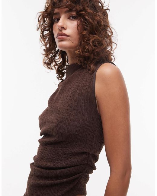 Débardeur asymétrique texturé à fronces - chocolat TOPSHOP en coloris Brown